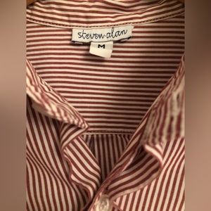 Steven Alan Maroon/White Striped Reverse Seam Button-Down Shirt (M)